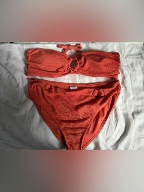 Time and Tru Coral Textured Bikini Set